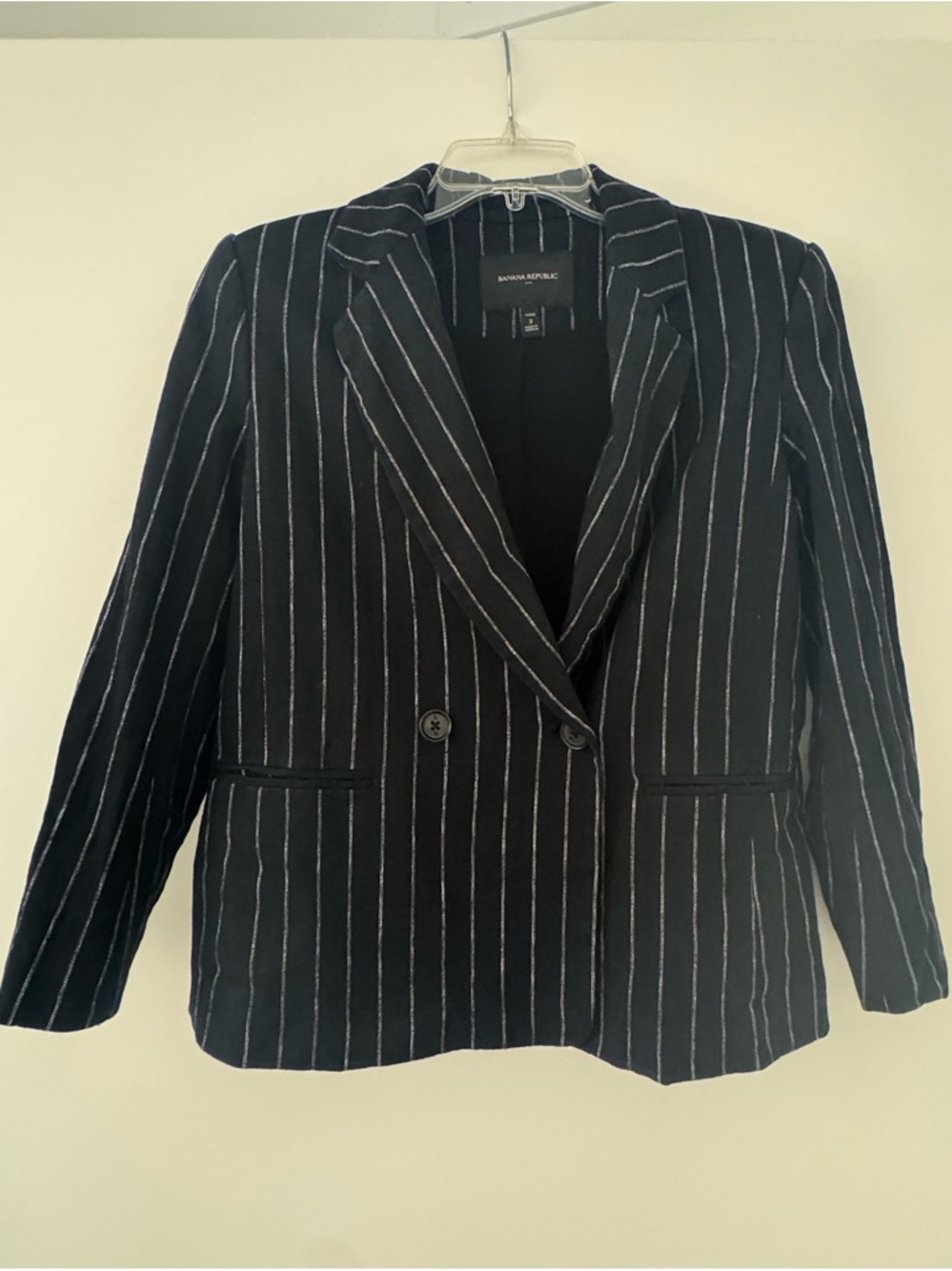 Banana Republic Black Blazer with White Pinstripes